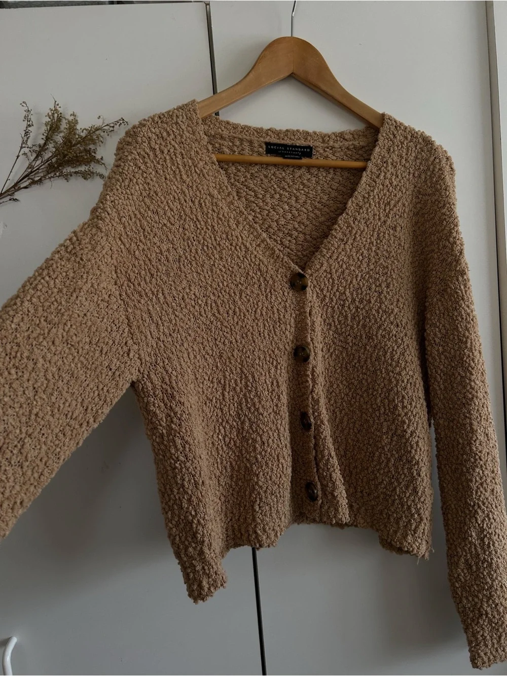 Sanctuary Taupe Button Front Popcorn Knit Cardigan • Sz S